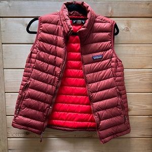 Patagonia maroon and red down vest